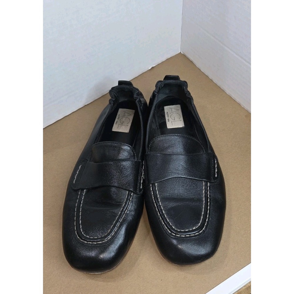 AGL Mara Black Leather Womens Casual Moccasins Shoes Size 39.5/ 9.5